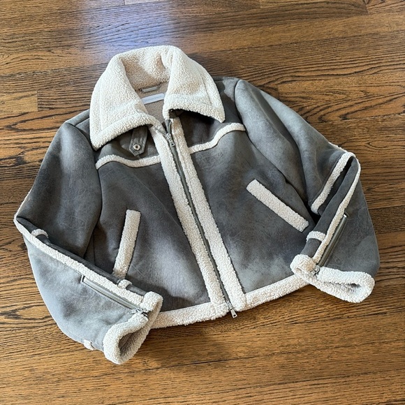 Jonathon Simkhai Adelyn faux leather Sherpa moto jacket, small - Picture 1 of 5